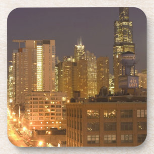 Chicago, Illinois, Skyline von West Loop aus bei Getränkeuntersetzer