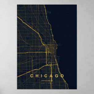 Chicago Illinois Stilisierte Kartenprint Moderne Poster
