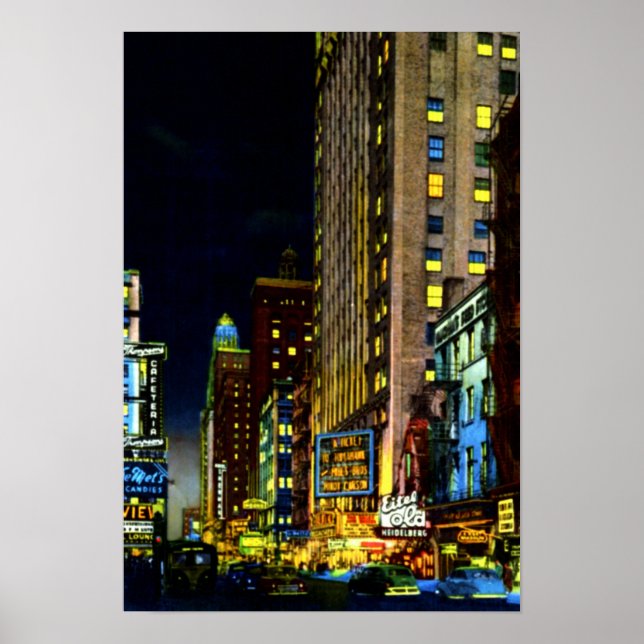 Chicago Illinois Street View in der Nacht Poster (Vorne)