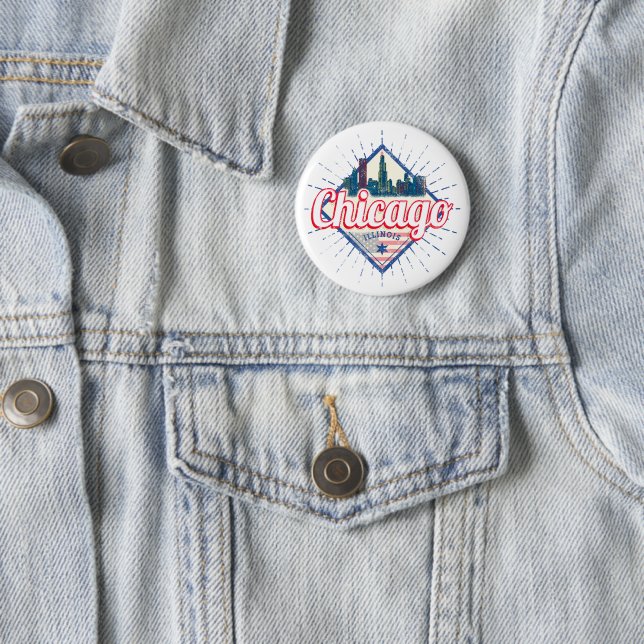 Chicago Illinois United Staaten Retro Skyline USA Button (Beispiel)