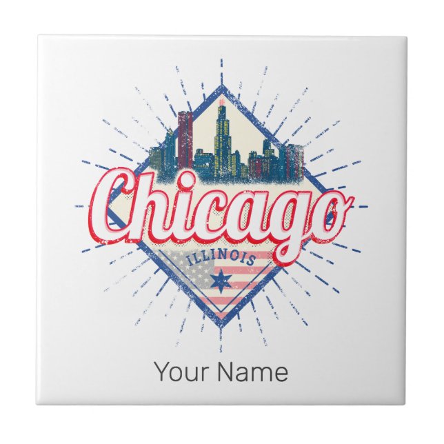 Chicago Illinois United Staaten Retro Skyline USA Fliese (Vorderseite)