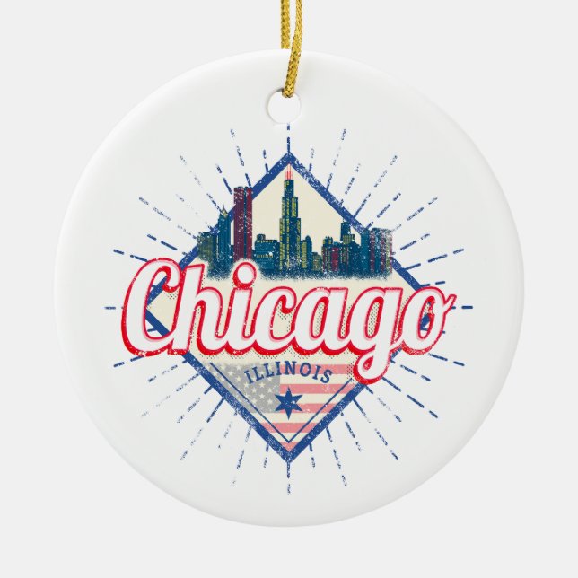 Chicago Illinois United Staaten Retro Skyline USA Keramik Ornament (Vorne)