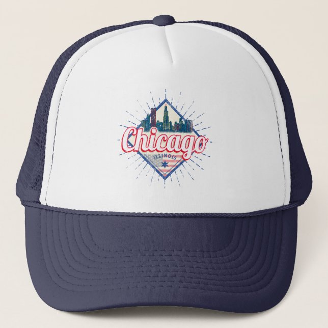 Chicago Illinois United Staaten Retro Skyline USA Truckerkappe (Vorderseite)