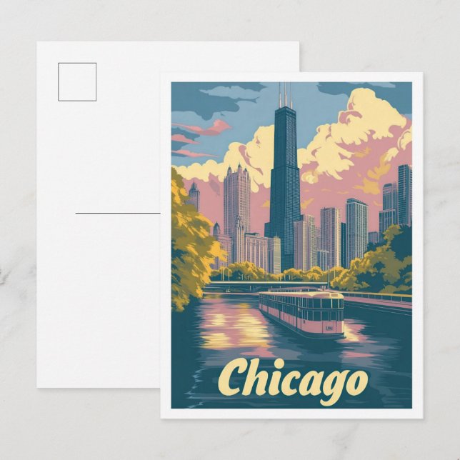 Chicago Illinois USA Vintage Travel Illustration Postkarte (Vorne/Hinten)