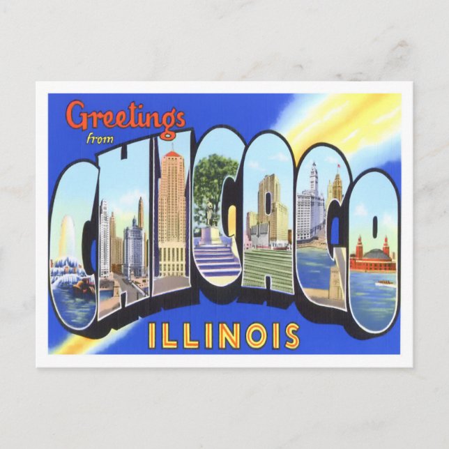 Chicago, Illinois Vintag Big Letters Postcard Postkarte (Vorderseite)