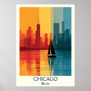 Chicago Illinois Vintag Lakefront Skyline Kunst, D Poster