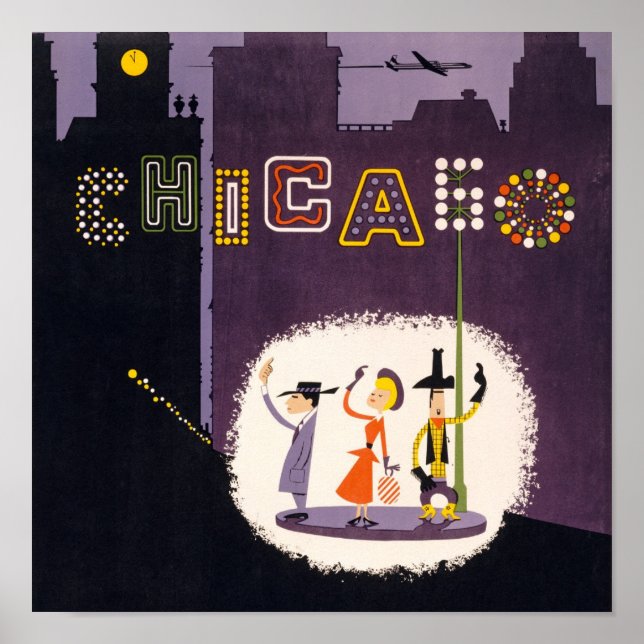 Chicago Illinois Vintag Retro Travel Poster (Vorne)