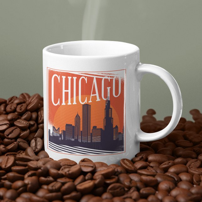 Chicago Illinois Vintag Skyline Foto Kaffeetasse (retro vintage chicago windy city logo mug)