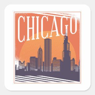 Chicago Illinois Vintag Skyline Quadratischer Aufkleber