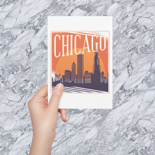 Chicago Illinois Vintage-Silhouette   Postkarte