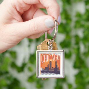 Chicago Illinois Vintage-Silhouette Schlüsselanhänger