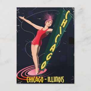 Chicago Illinois vintage TRAVEL POSTER Postkarte