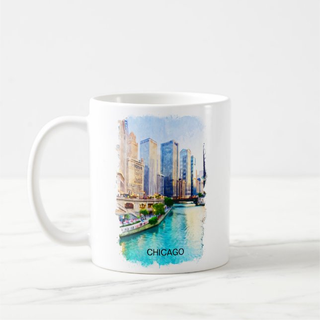 Chicago Illinois Watercolor City View Kaffeetasse (Links)