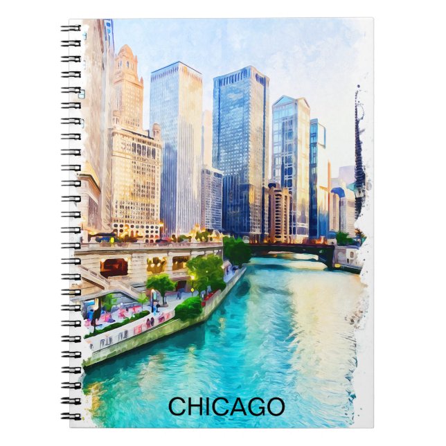 Chicago Illinois Watercolor City View Notizblock (Vorderseite)
