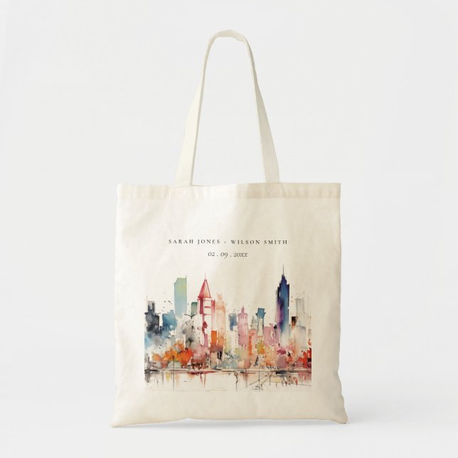 Chicago Illinois Watercolor Landscape Wedding Tragetasche (Vorne)