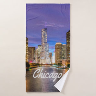 Chicago Illinos City in der Nacht Badehandtuch
