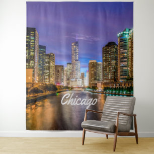 Chicago Illinos City in der Nacht Wandteppich