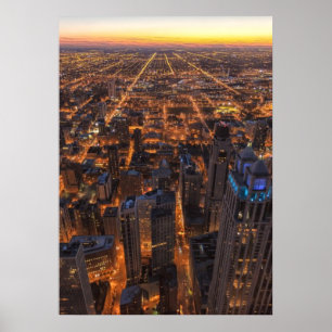 Chicago Innenstadt bei Sonnenuntergang Poster