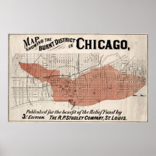 Chicago-Karte ab 1871 nach dem Feuer wieder Poster