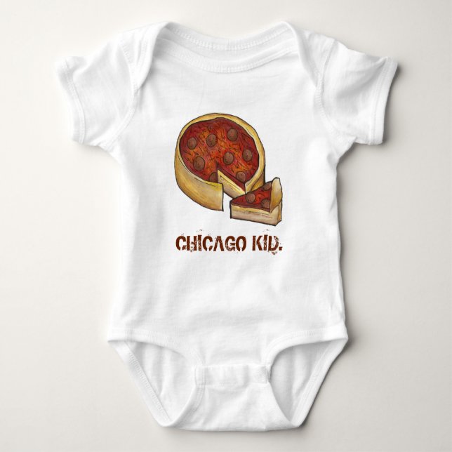 CHICAGO KID Illinois Deep Dish Pepperoni Pizza Baby Strampler (Vorderseite)