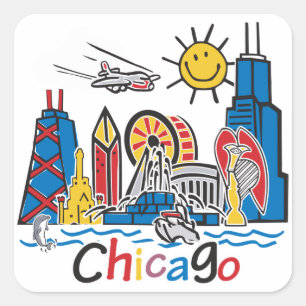 Chicago Kids Skyline Quadratischer Aufkleber