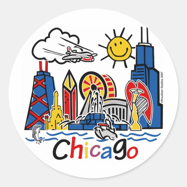 Chicago Kids Skyline Runder Aufkleber (Vorderseite)
