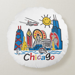 Chicago Kids Skyline Rundes Kissen
