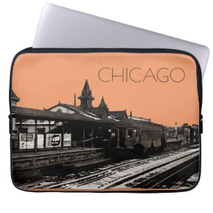 Chicago L 1950 Wasserfarbe Sepia Fotograf U-Bahn Laptopschutzhülle