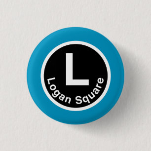 Chicago L Logan quadratisches Blue Line Button