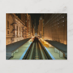 Chicago 'L' Station in der Nacht Postkarte