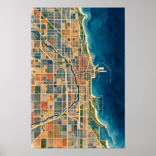 Chicago Lake Michigan Luftbild Stadtansicht Wandku Poster