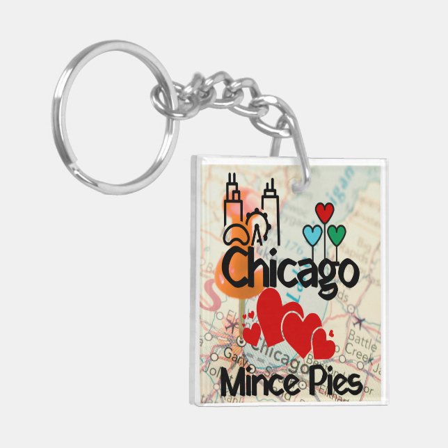 Chicago Lieben Mince Pies Cityscape Schlüsselanhänger (Vorderseite links)