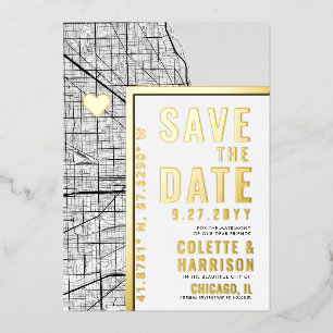 Chicago Love Locator   Hochzeit Save the Date Folieneinladung