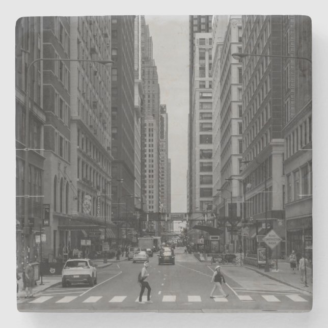 Chicago Madison Street Grayscale Steinuntersetzer (Vorderseite)