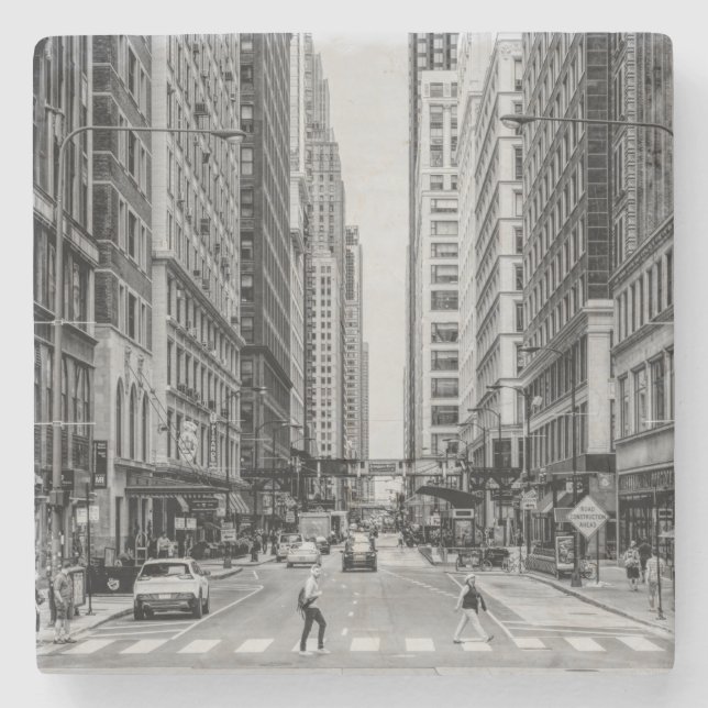 Chicago Madison Street Grayscale Stone Untersetzer (Vorderseite)