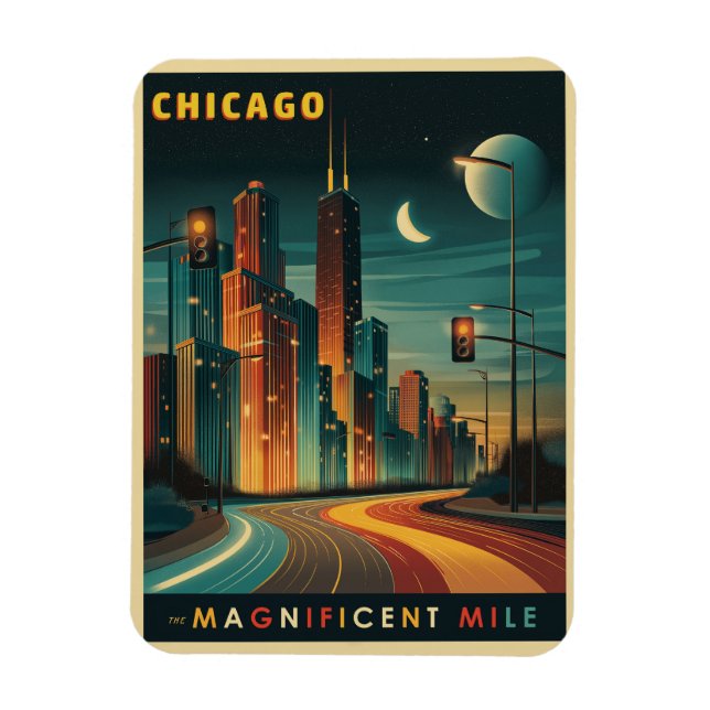 Chicago Magnificent Mile Vintag Magnet (Vertikal)