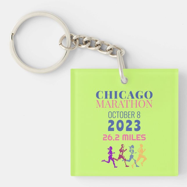 Chicago Marathon 2023 Green Custom Text Schlüsselanhänger (Vorderseite)