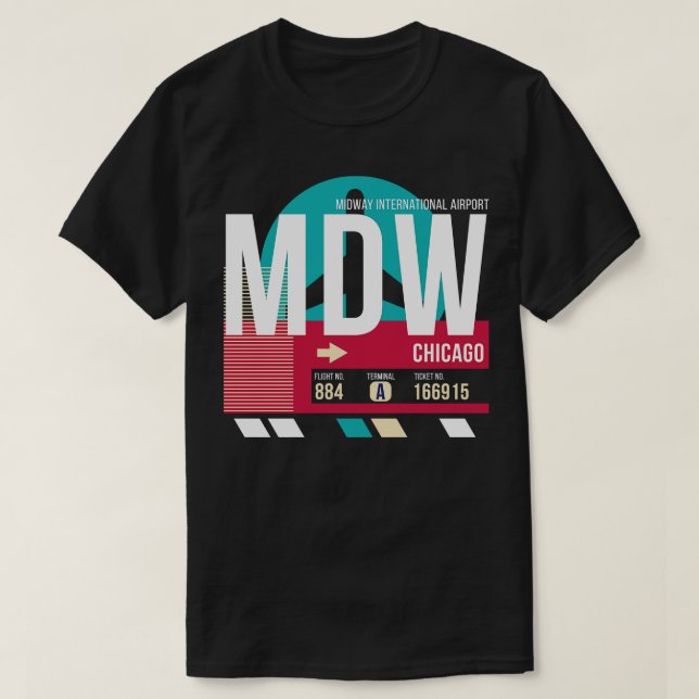 Chicago MDW Airport Code Gepäckmarke E T-Shirt (Design vorne)