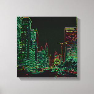 Chicago Michigan Avenue 1967 Neon Glow Nachtbild Leinwanddruck