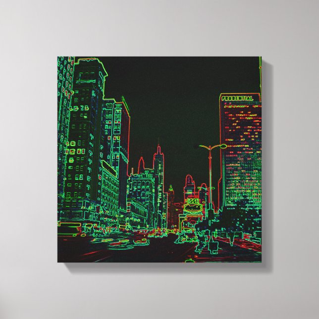 Chicago Michigan Avenue 1967 Neon Glow Nachtbild Leinwanddruck (Vorderseite)