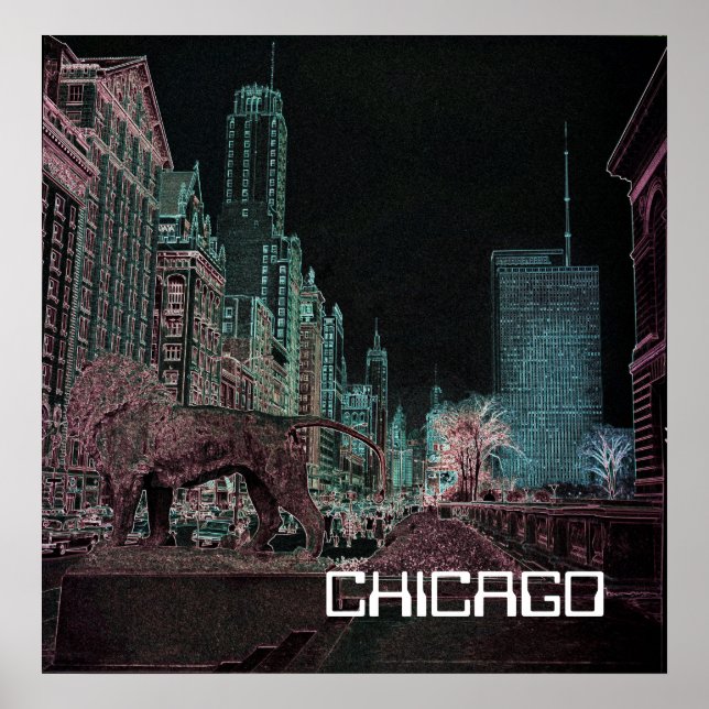 CHICAGO MICHIGAN AVENUE @ ART MUSEUM 1967 NEON POSTER (Vorne)