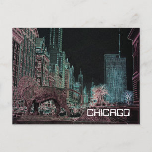 CHICAGO MICHIGAN AVENUE @ KUNSTMUSEUM 1967 NEON POSTKARTE