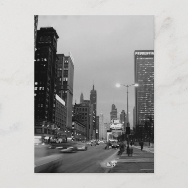Chicago Michigan Avenue @ Night März 6, 1967 Postkarte (Vorderseite)