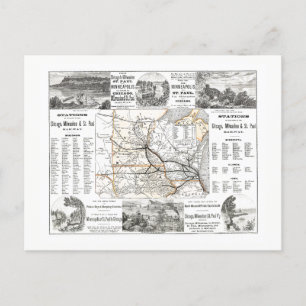 Chicago, Milwaukee und Saint Paul Railmap Postkarte