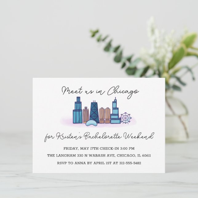 Chicago Minimalistisch Bachelorette Einladung (Stehend Vorderseite)