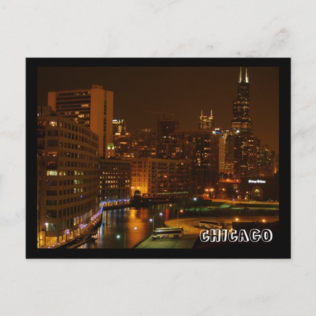 CHICAGO mit Nachtpostkarte Postkarte (Vorderseite)