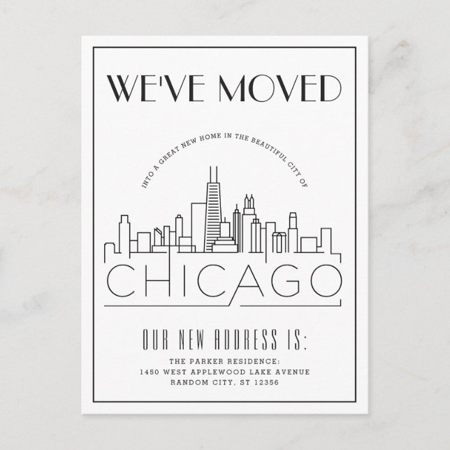 Chicago Modern Deko | Änderung der Anschrift Ankündigungspostkarte (Vorderseite)