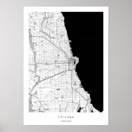 Chicago Modern Minimal Black and White Line Karte Poster