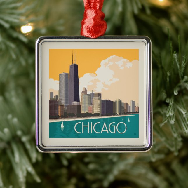 Chicago | Modern Skyline Ornament Aus Metall (Baum)