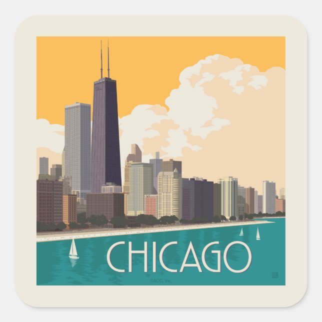 Chicago | Modern Skyline Quadratischer Aufkleber (Vorderseite)
